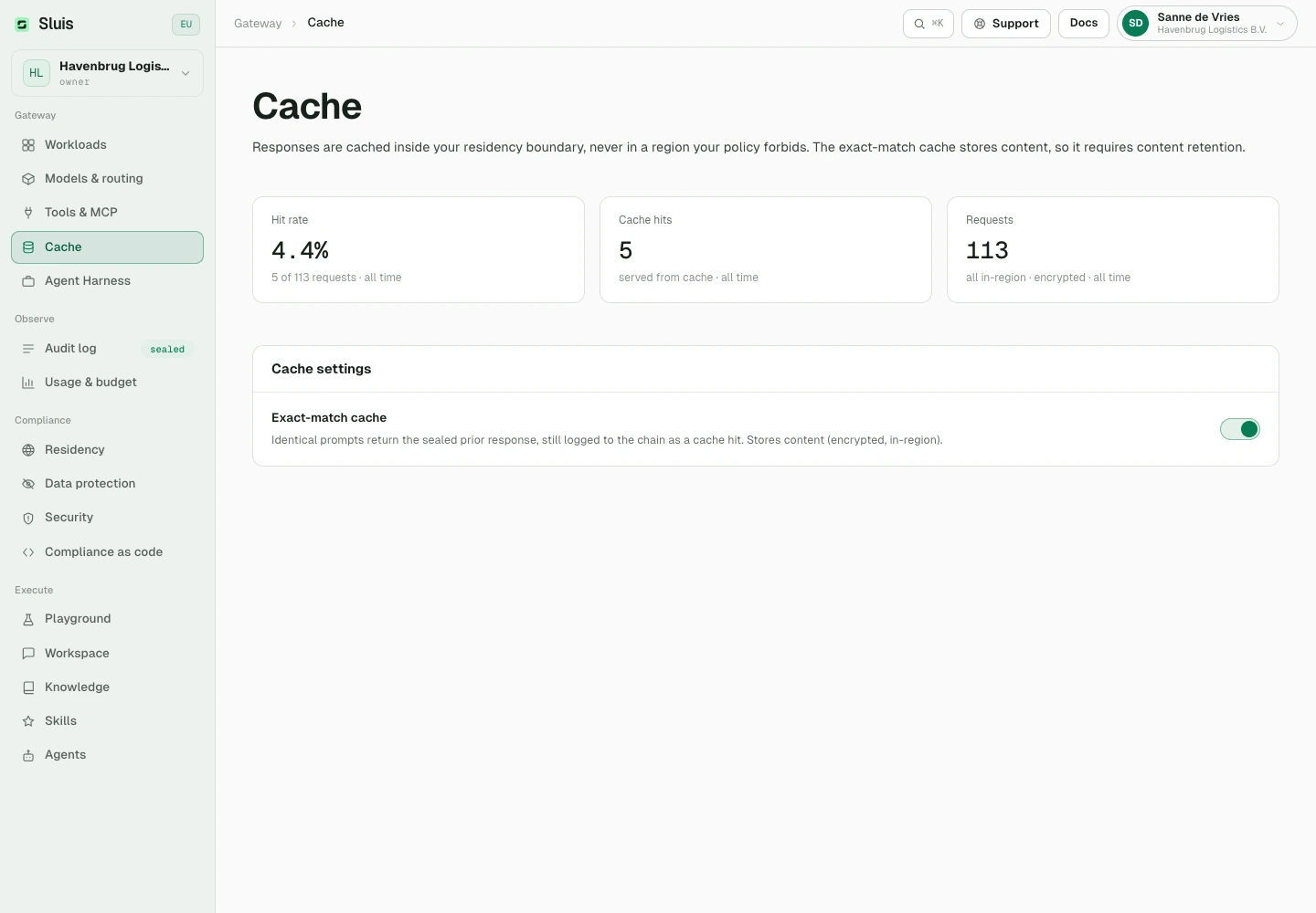 Cache: configure exact response caching.