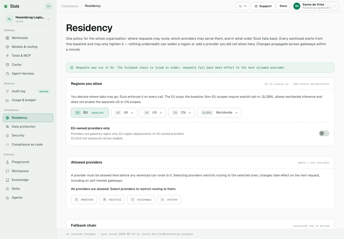 Residency: choose where requests may be served.