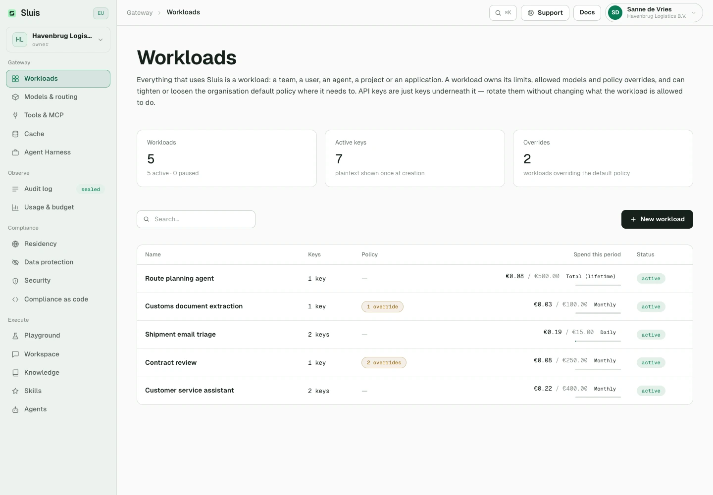 Workloads: organise application access and its credentials.